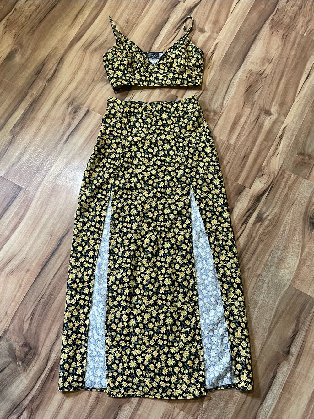Cider Floral 2-Piece Matching Midi Skirt Set Split Hem Festival Summer Boho S/M
